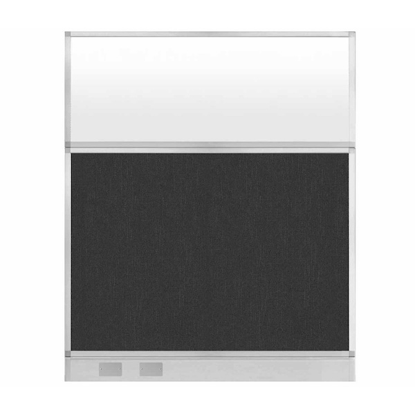 Hush Panel Configurable Cubicle Partition 5' x 6' Black Fabric Frosted Window w/ Cable Channel